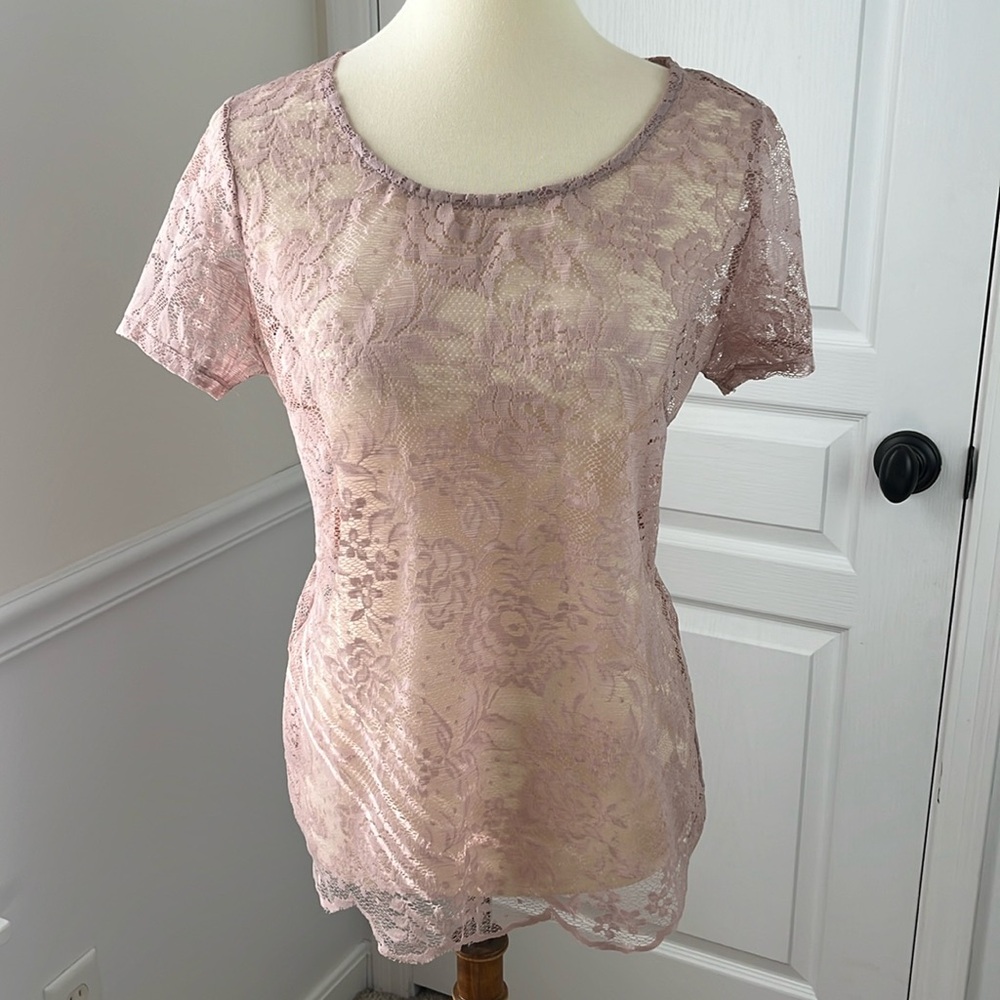Bar III Lace Short Sleeve Top